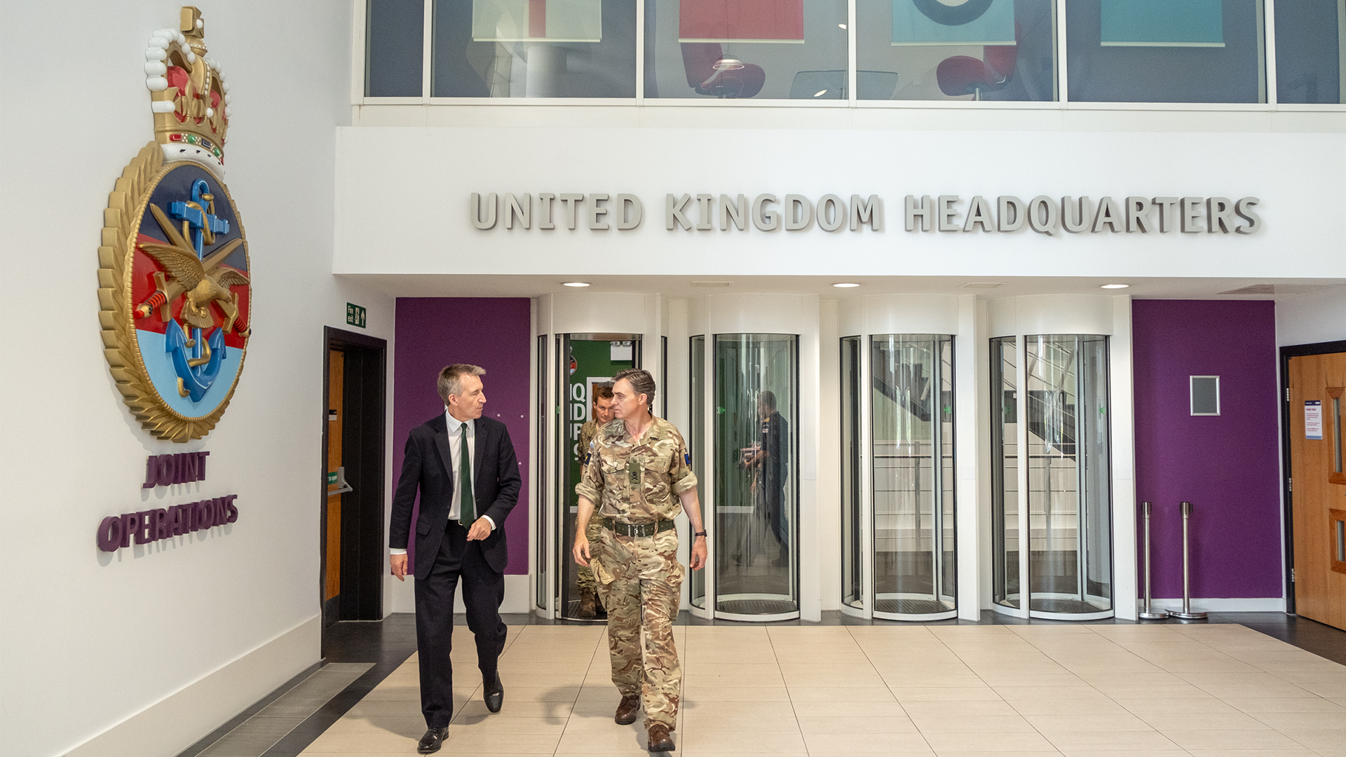 Lt Gen Nick Perry DSO MBE and Secretary of State for Defence, Dan Jarvis MBE MP at Northwood Headquarters